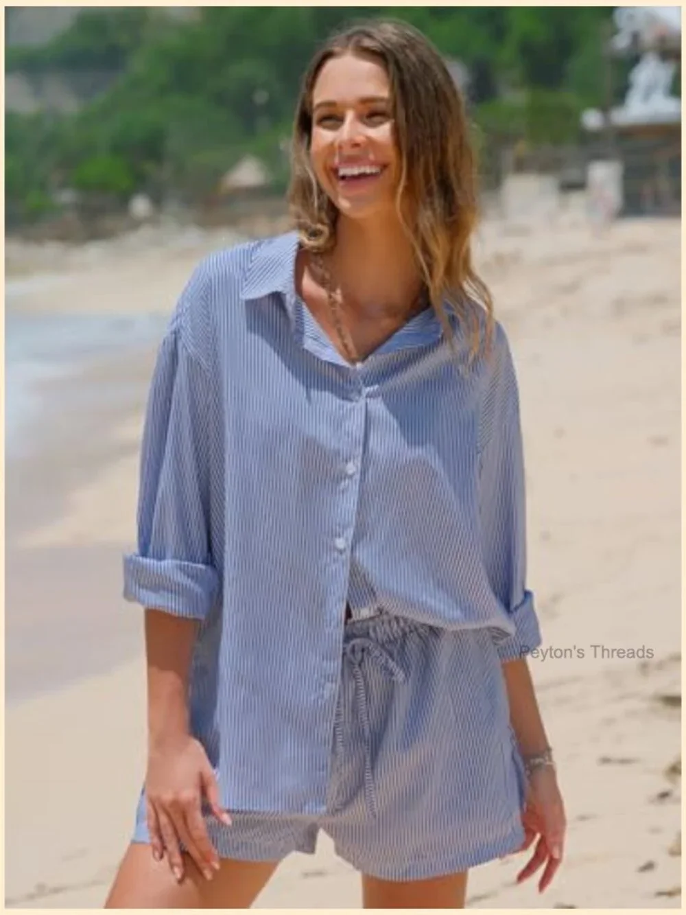 Cotton 2 Piece Set Long Sleeve Button Down Shirt Matching Shorts Lounge Set